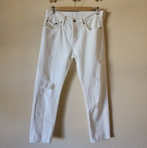 Levi's White Straight Leg Distressed Jeans